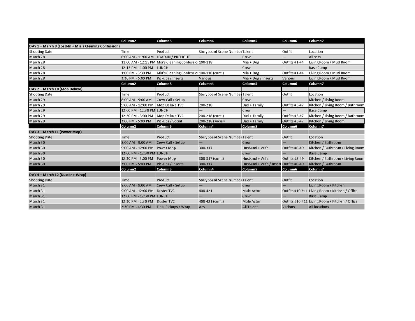 Production schedule preview